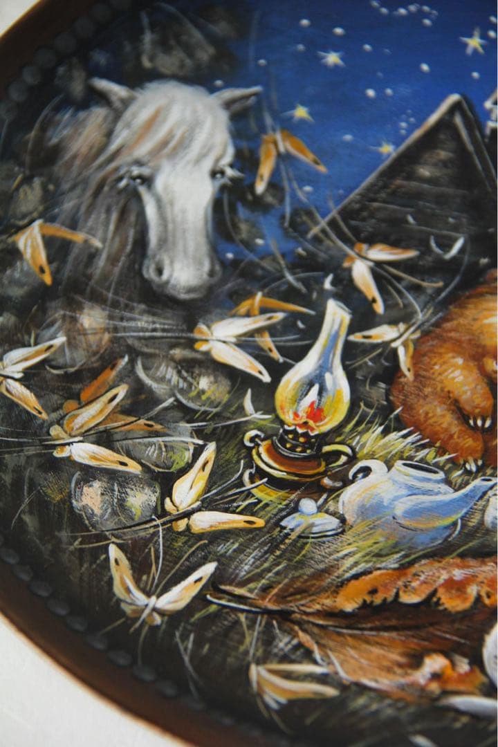 ロシア雑貨☆『霧の中のハリネズミ』木製トレー　壁掛け飾り マトリョーシカ