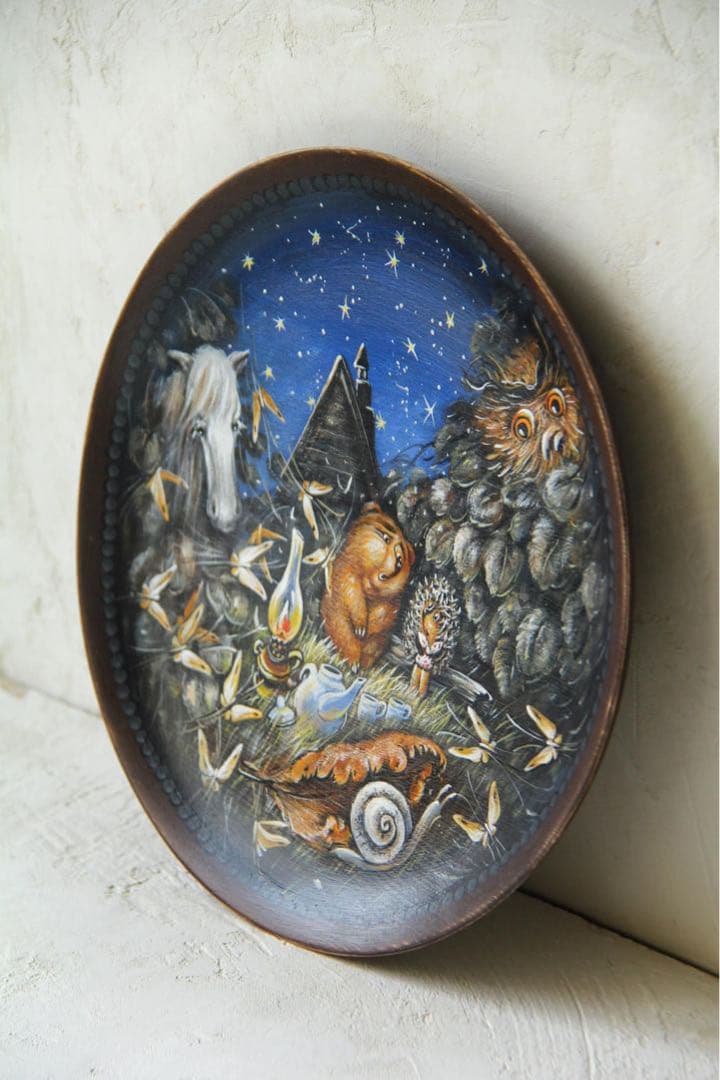 ロシア雑貨☆『霧の中のハリネズミ』木製トレー　壁掛け飾り マトリョーシカ