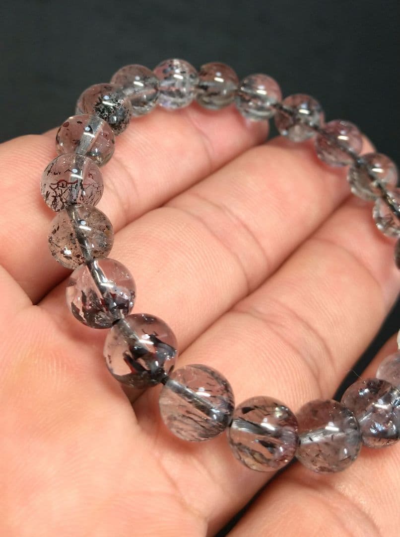 【良質,小粒】ブラックスーパーセブン　８㎜　ブレスレット　美品　希少　透明　雲母