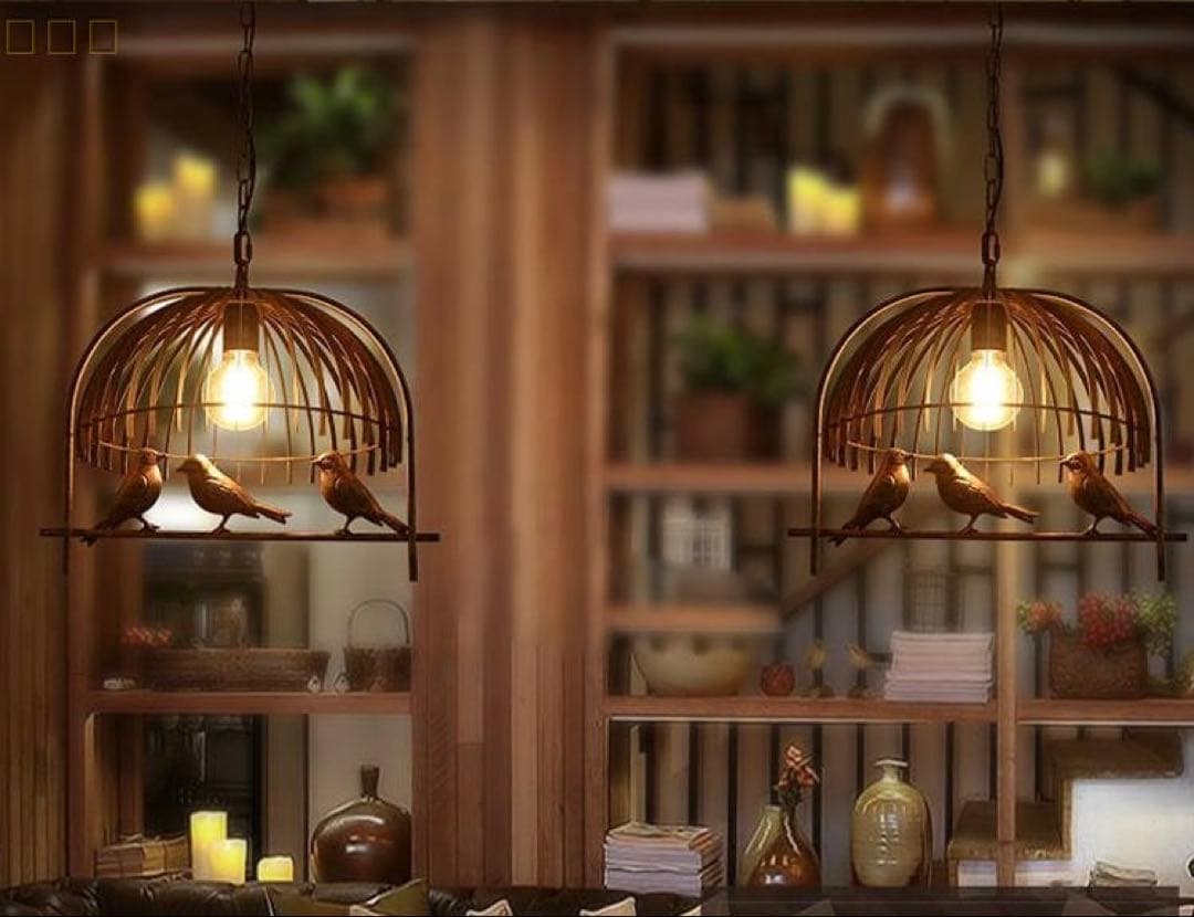 鳥モチーフのブロンズペンダントライト