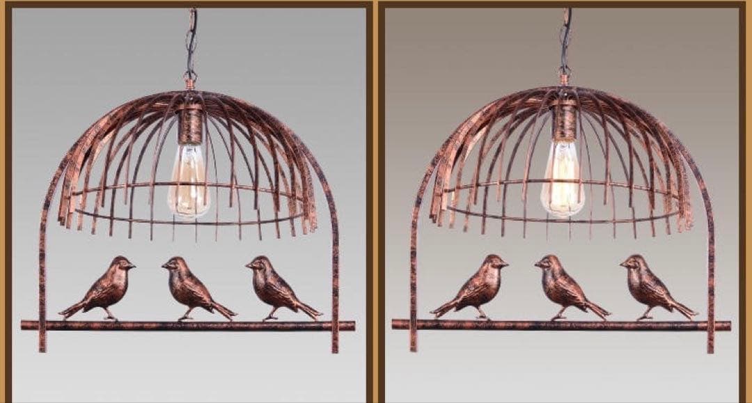 鳥モチーフのブロンズペンダントライト