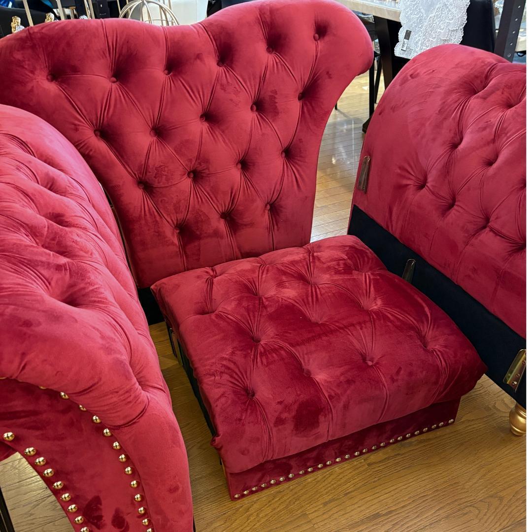 1Pベルベットソファ シングルソファ 赤 レッド インテリア 143-028