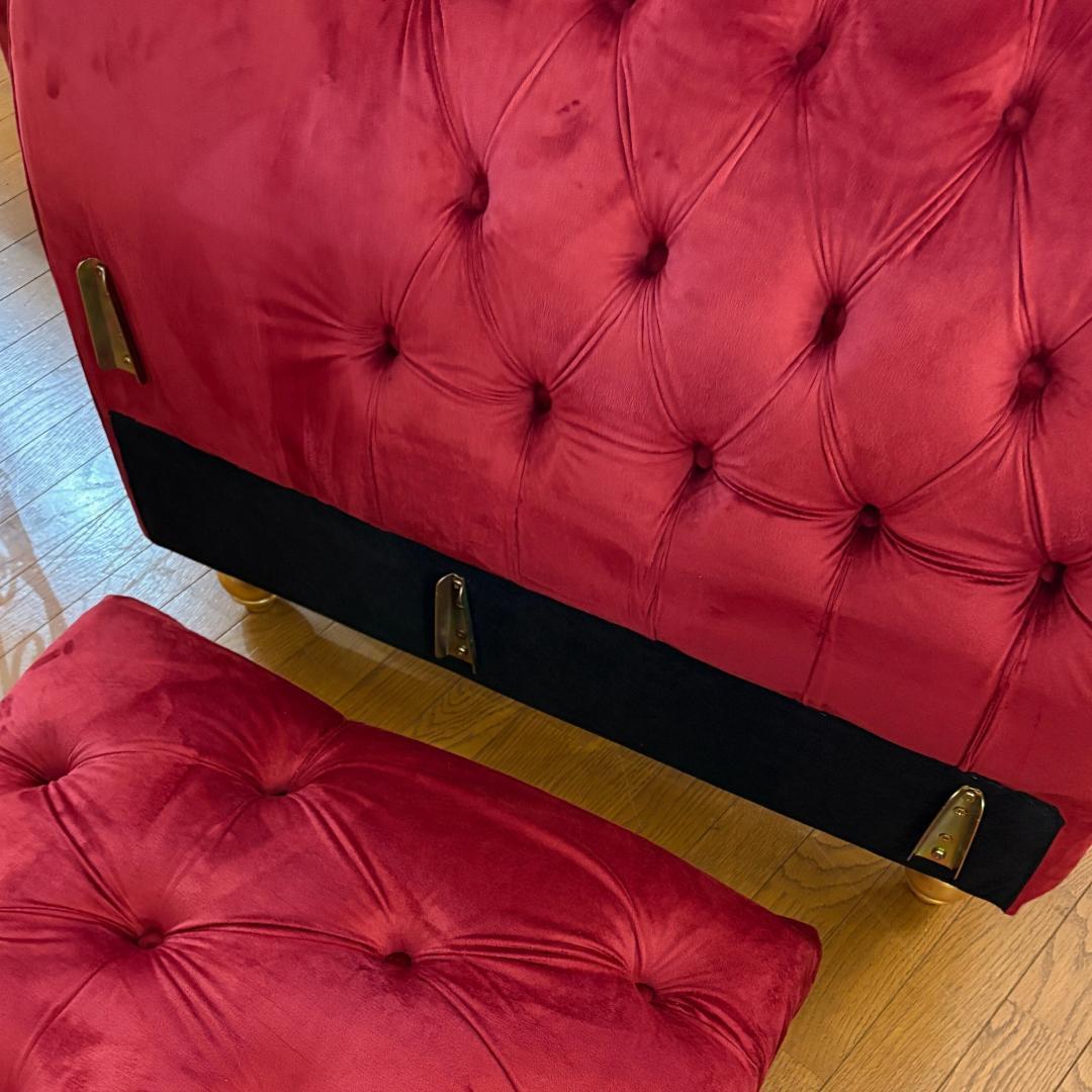 1Pベルベットソファ シングルソファ 赤 レッド インテリア 143-028