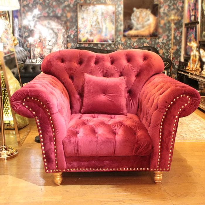 1Pベルベットソファ シングルソファ 赤 レッド インテリア 143-028