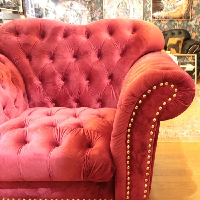 1Pベルベットソファ シングルソファ 赤 レッド インテリア 143-028