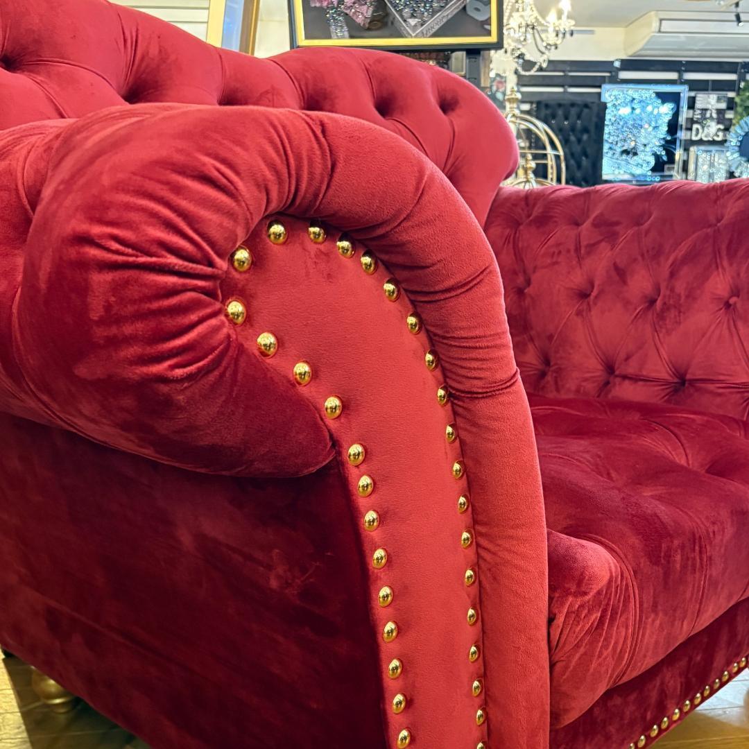 1Pベルベットソファ シングルソファ 赤 レッド インテリア 143-028