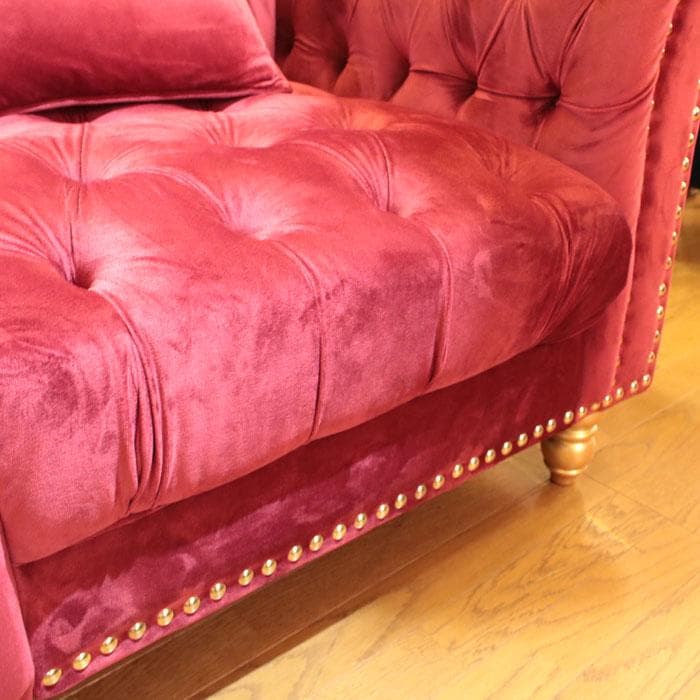 1Pベルベットソファ シングルソファ 赤 レッド インテリア 143-028