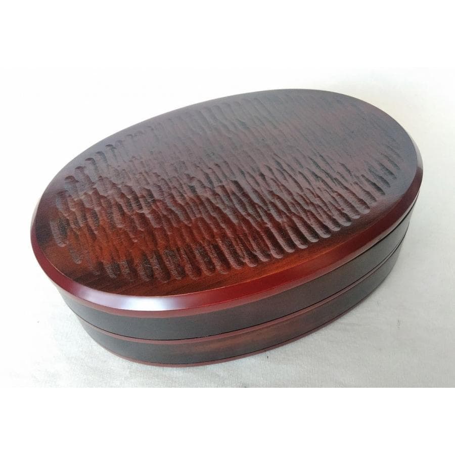 木製 重箱 おせち 漆塗 小判型 二段重 ノミ目9寸27cm 線古代朱 弁当箱