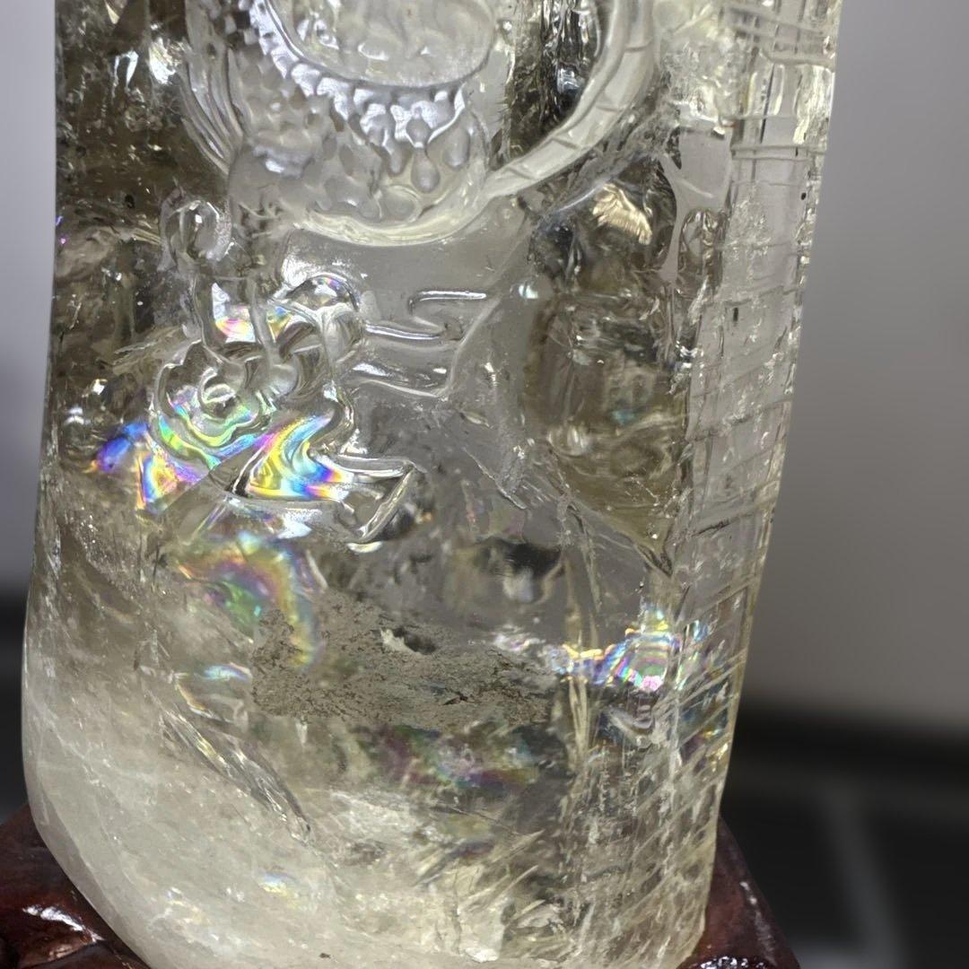 【コレクション】龍彫刻 シトリン原石 747g 高透明 虹入り 台座付