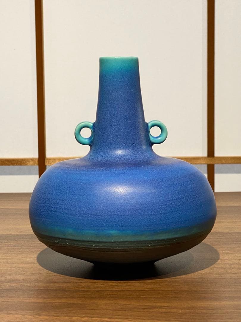 瀬戸焼 道泉窯 加藤寿逸造 青釉 花器 花瓶 花入 一輪挿し 壺 作家物