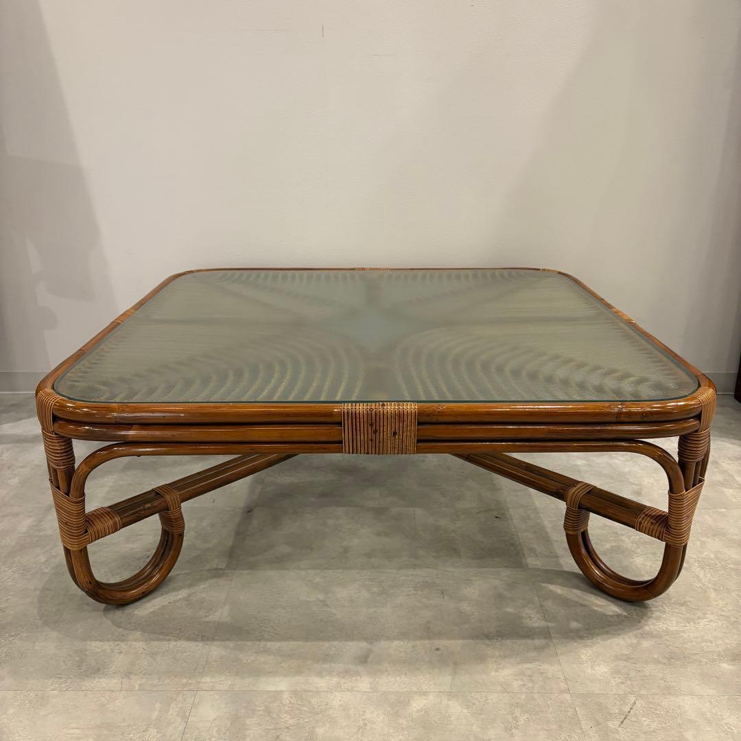 ラタン　ローテーブル　ガラス天板　美品