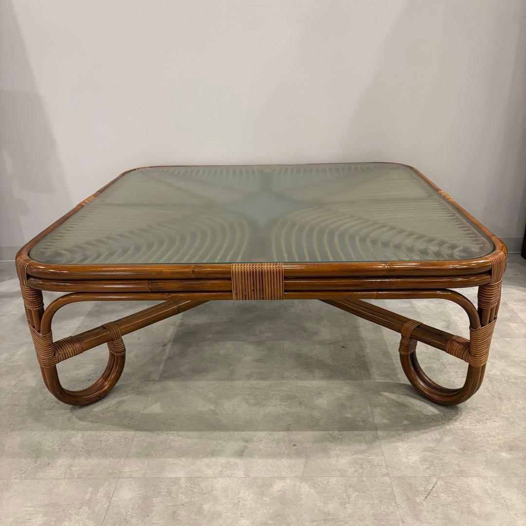 ラタン　ローテーブル　ガラス天板　美品