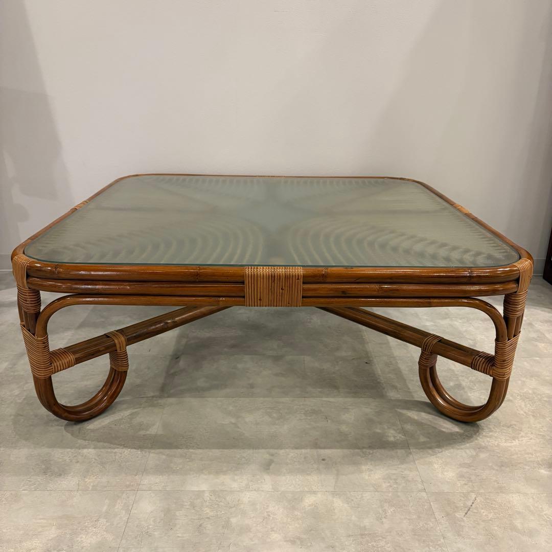 ラタン　ローテーブル　ガラス天板　美品