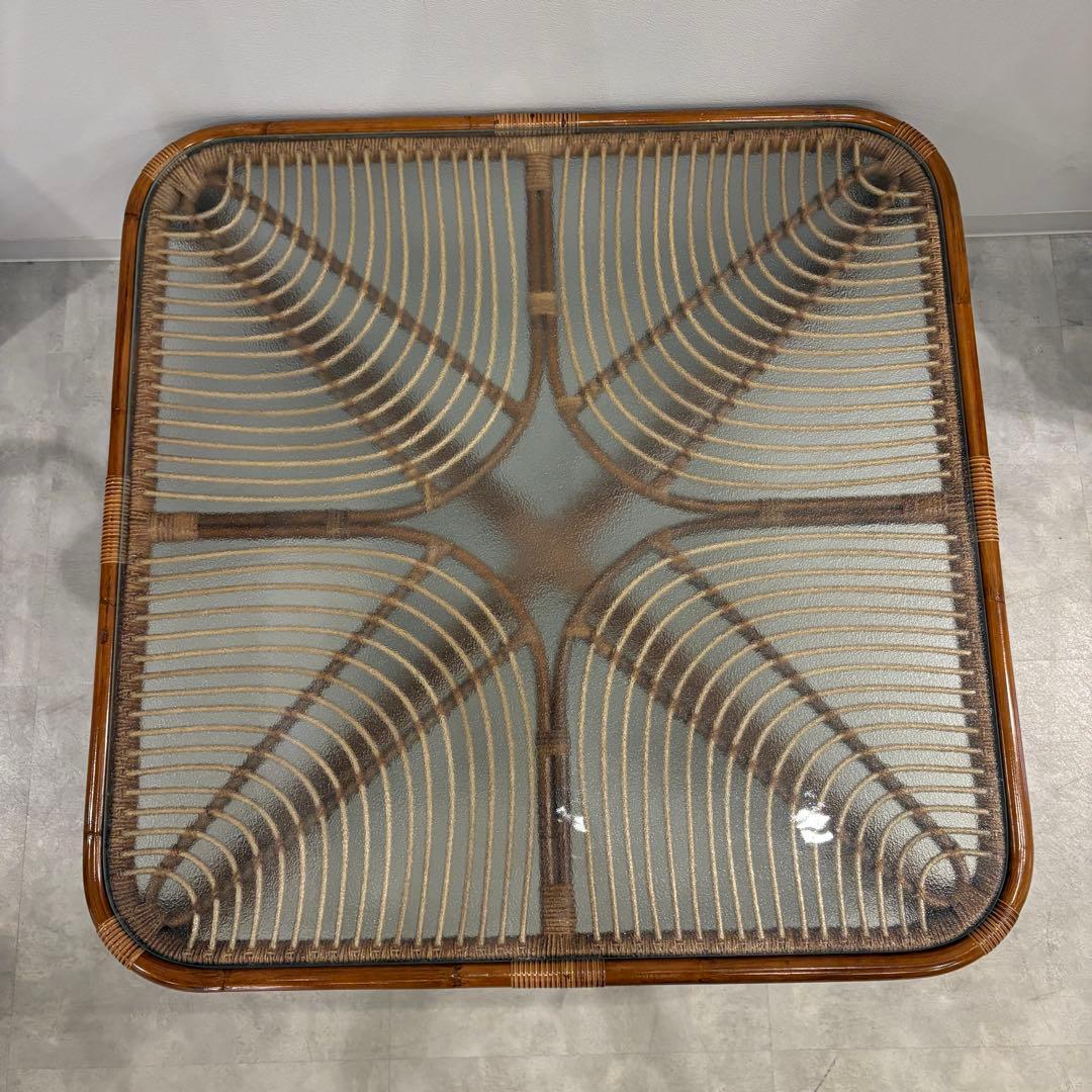 ラタン　ローテーブル　ガラス天板　美品