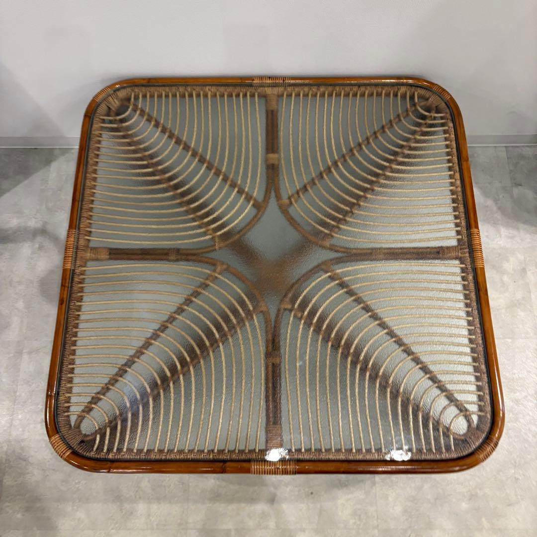 ラタン　ローテーブル　ガラス天板　美品