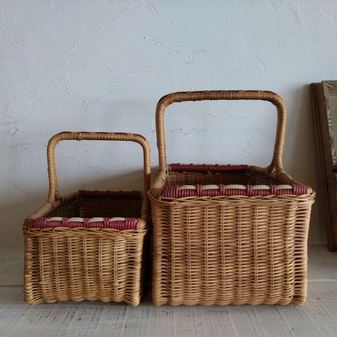ラタン製バスケット　大　小　2個セット