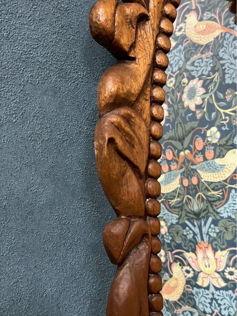 S-fam＊大きめ 木彫り 壁掛けミラー 鏡 インテリア アンティーク