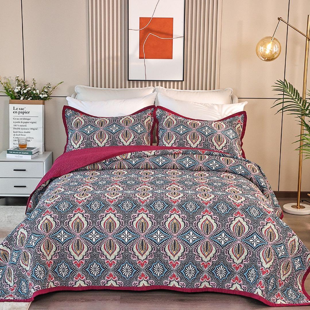 キルトベッドカバー3点セット綿マルチカバー キルティング 134