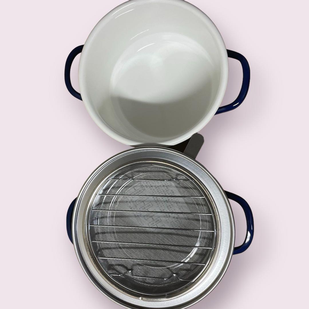 ネイビーブルー　油ろ過フィルター（大）使用のＩＨ対応ホーローあげ天ポット日本製