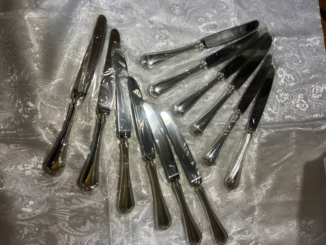 EBMシェルブール　テーブルナイフ／洋白　銀メッキ／ノコ刃付き12本まとめて