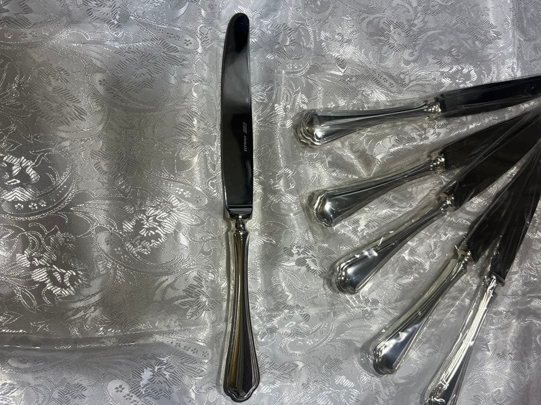 EBMシェルブール　テーブルナイフ／洋白　銀メッキ／ノコ刃付き12本まとめて