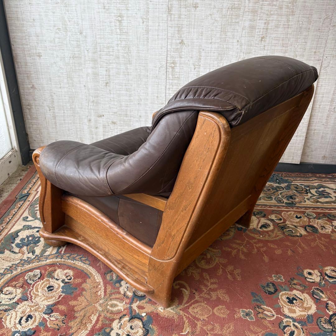 北欧レトロ オランダアンティーク オーク材 無垢材 レザーソファー アームチェア