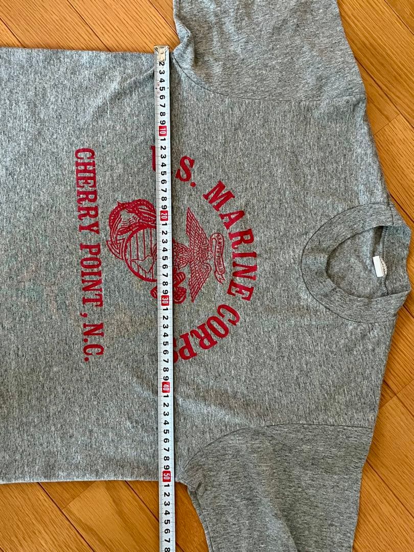 90's U.S.M.C. 油性プリント 霜降りグレー 袖シングル Teeシャツ