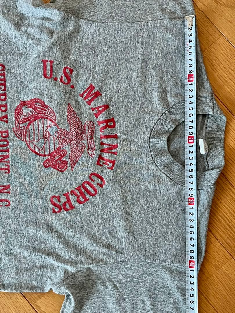 90's U.S.M.C. 油性プリント 霜降りグレー 袖シングル Teeシャツ