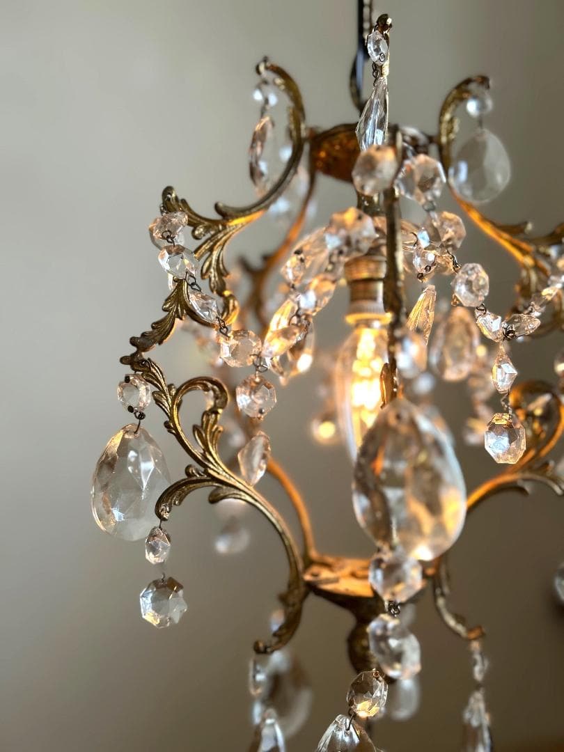 フランスアンティーク　シャンデリア　ガラスドロップ　照明　ランプ　PARIS