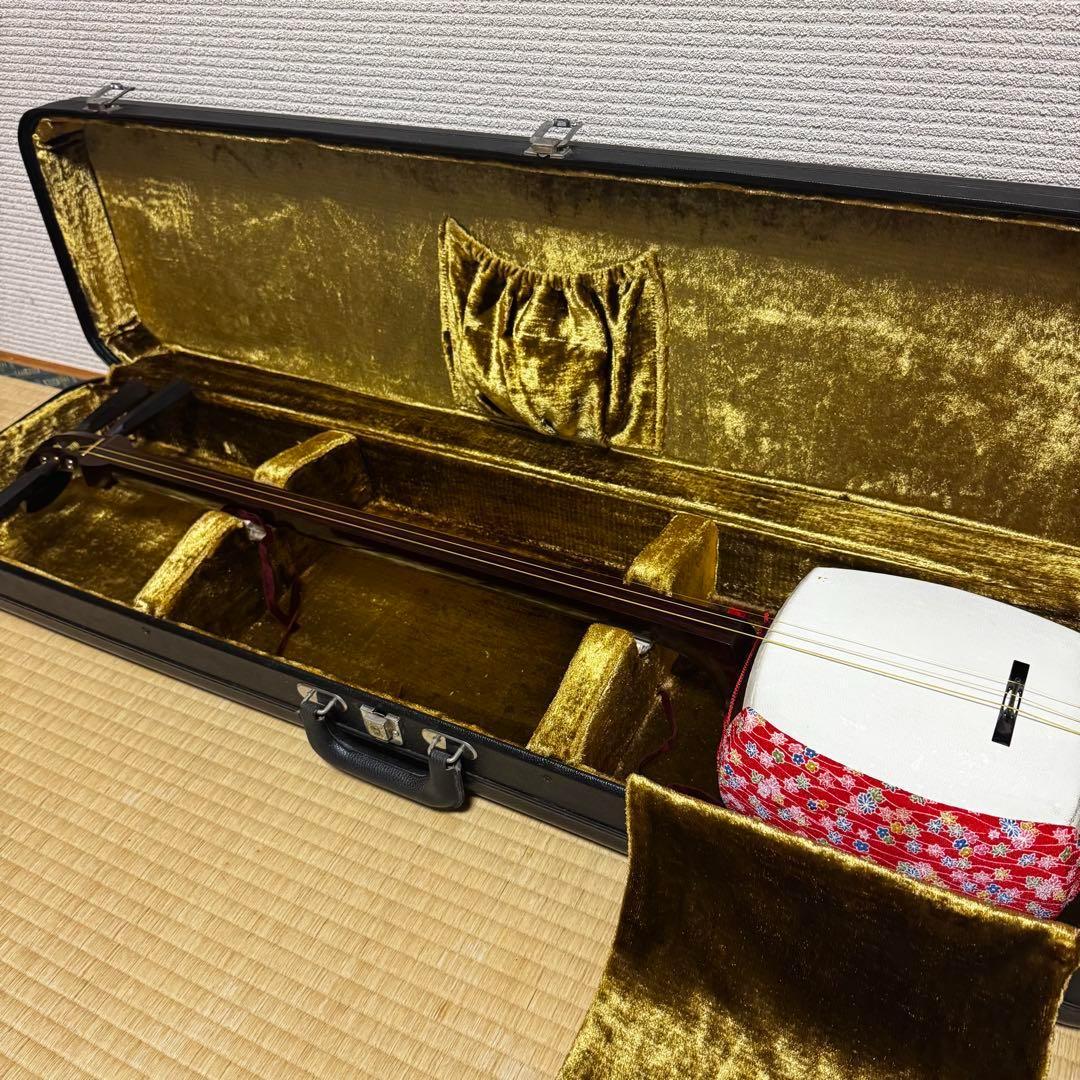 三味線 中棹 東さわり 紅木 1本溝 糸まき 素六 破れ有り ハード