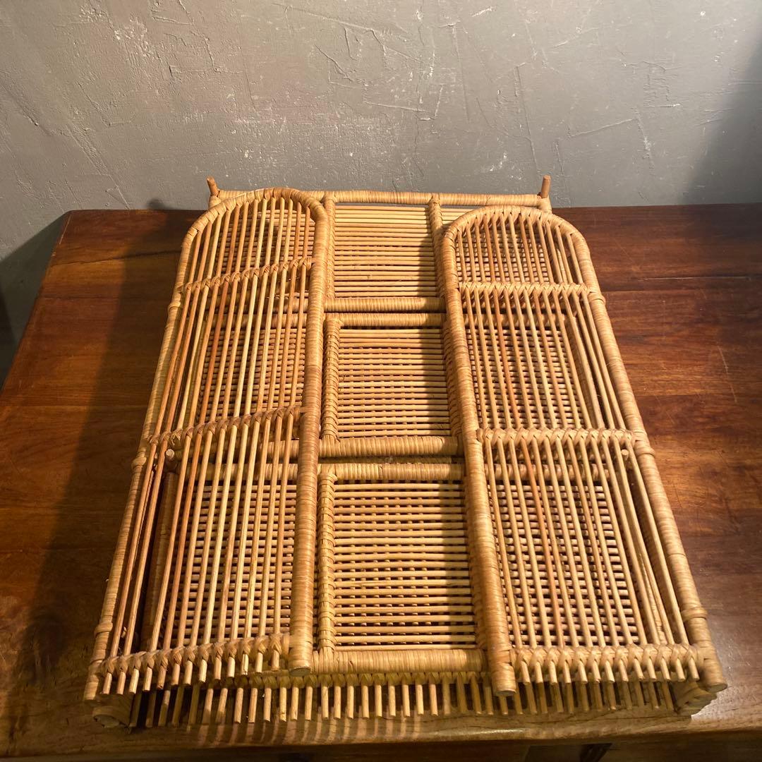 昭和レトロ 折りたたみ式三段ラック ラタン 籐 インテリア 飾り棚
