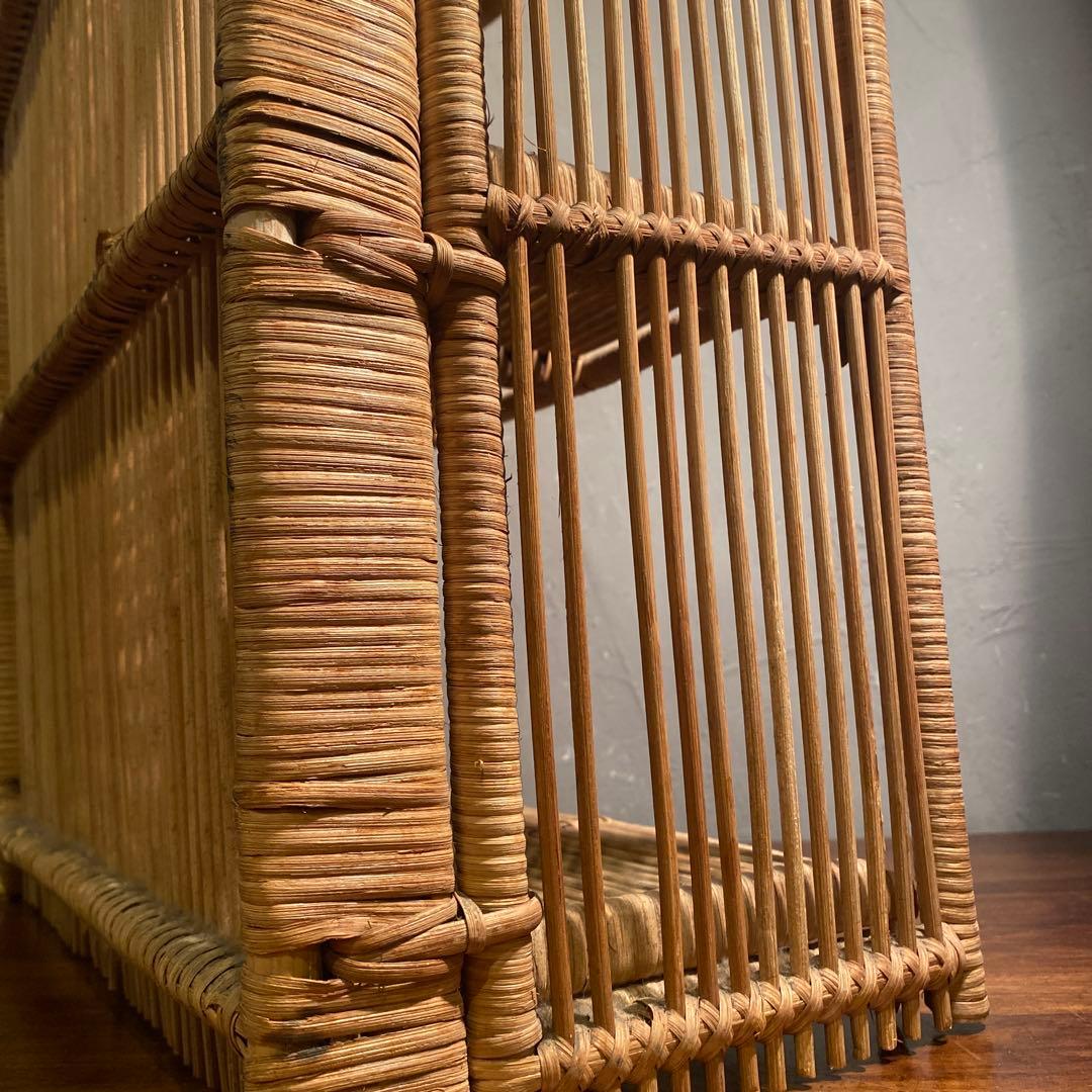 昭和レトロ 折りたたみ式三段ラック ラタン 籐 インテリア 飾り棚