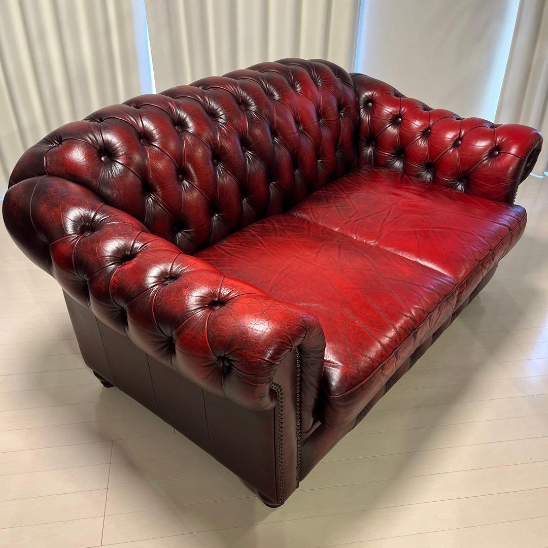 チェスターフィールド　ソファ　2人掛け　本革　ヴィンテージ
