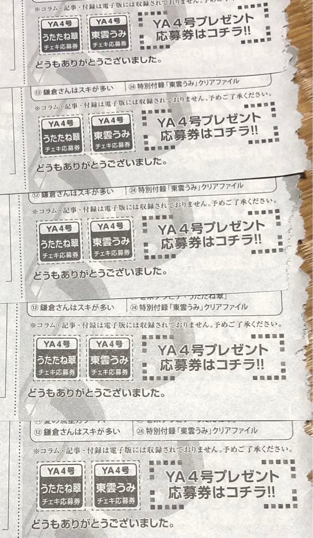 ヤングアニマル☆抽プレ懸賞応募券5枚☆東雲うみ 田中美久直筆サイン