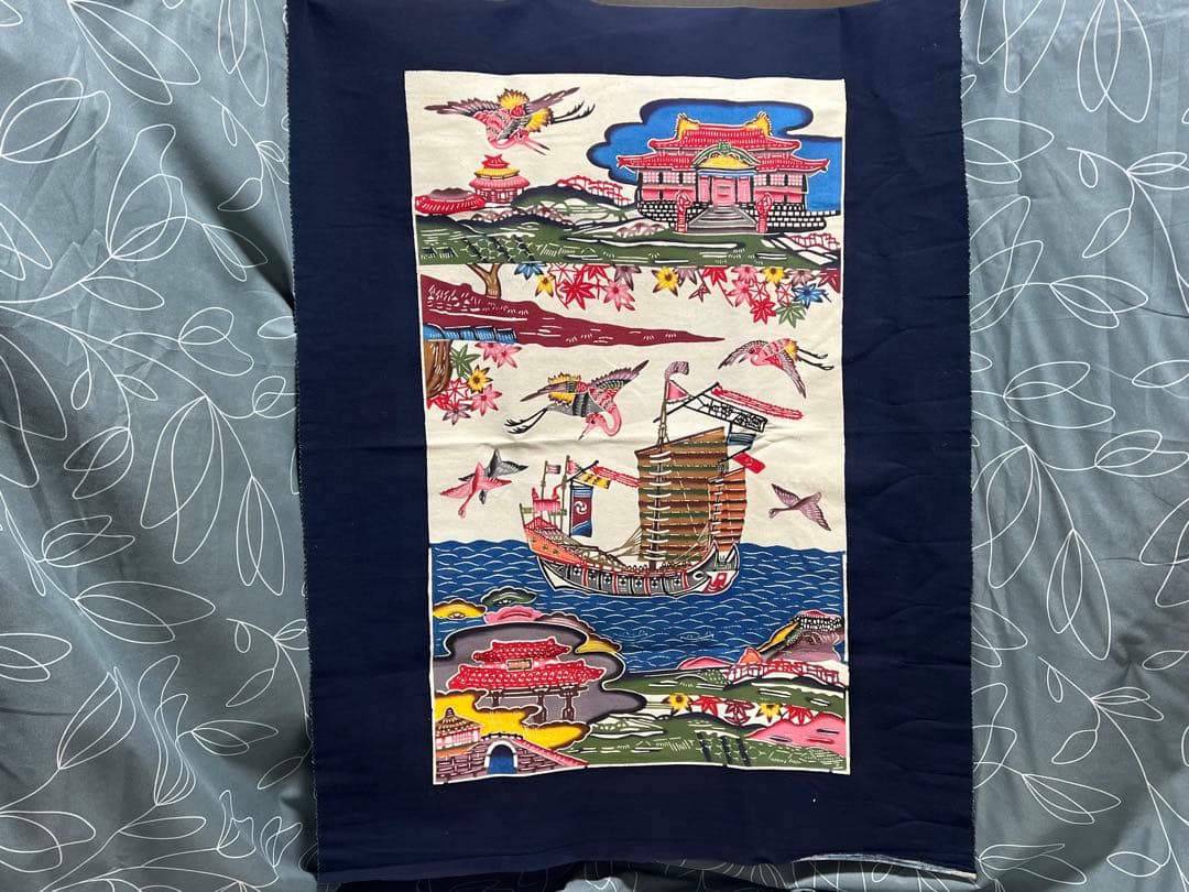琉球紅型 琉球びんがた 首里城に進貢船他 3点セットで
