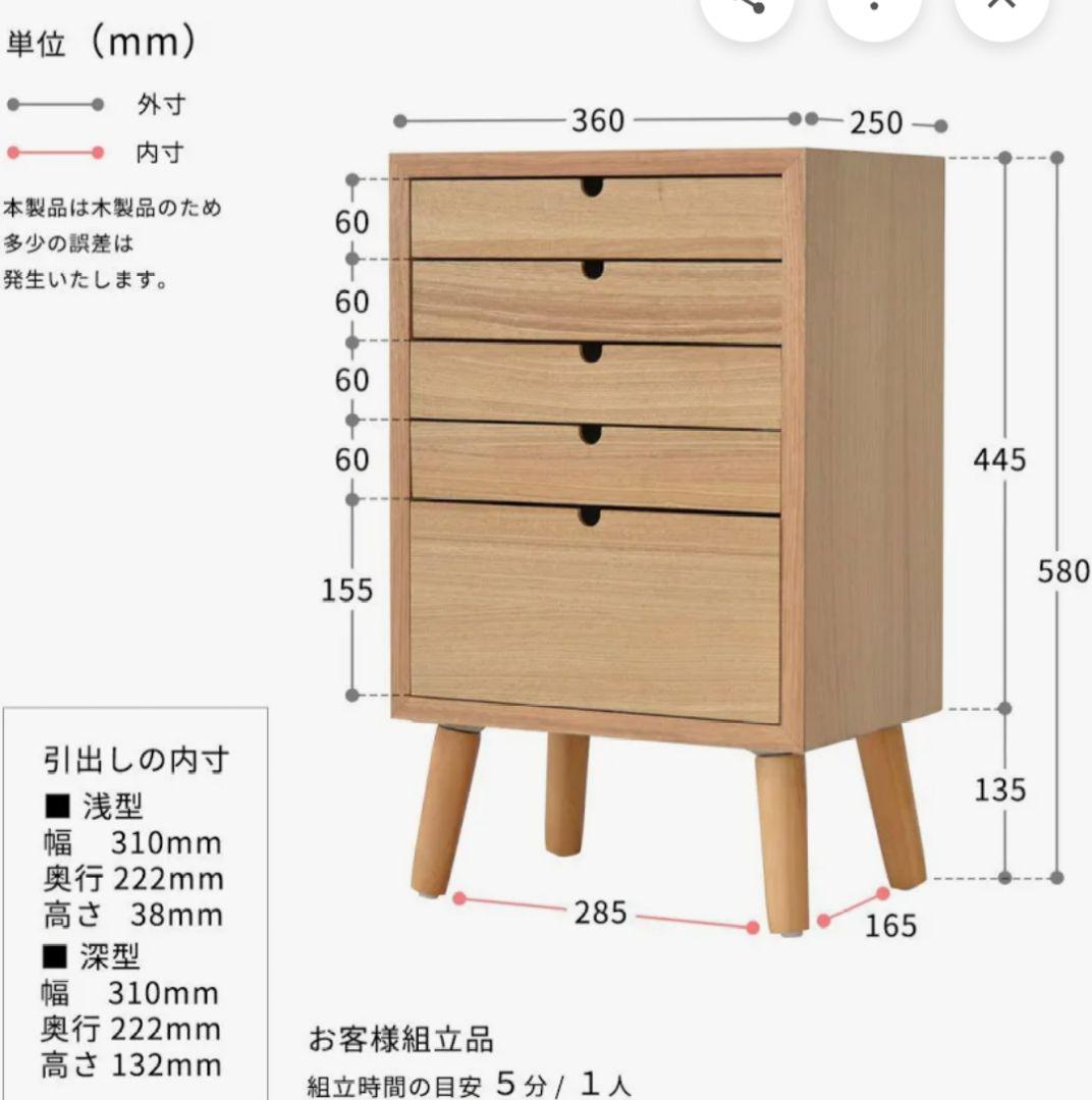 【訳あり　ネームプレート　予備ネジなし】多段チェスト＊５段タイプ＊