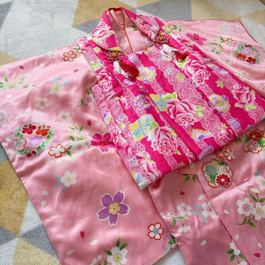 【pink feminine】七五三 3歳 　女の子　着物・襦袢・被布セット