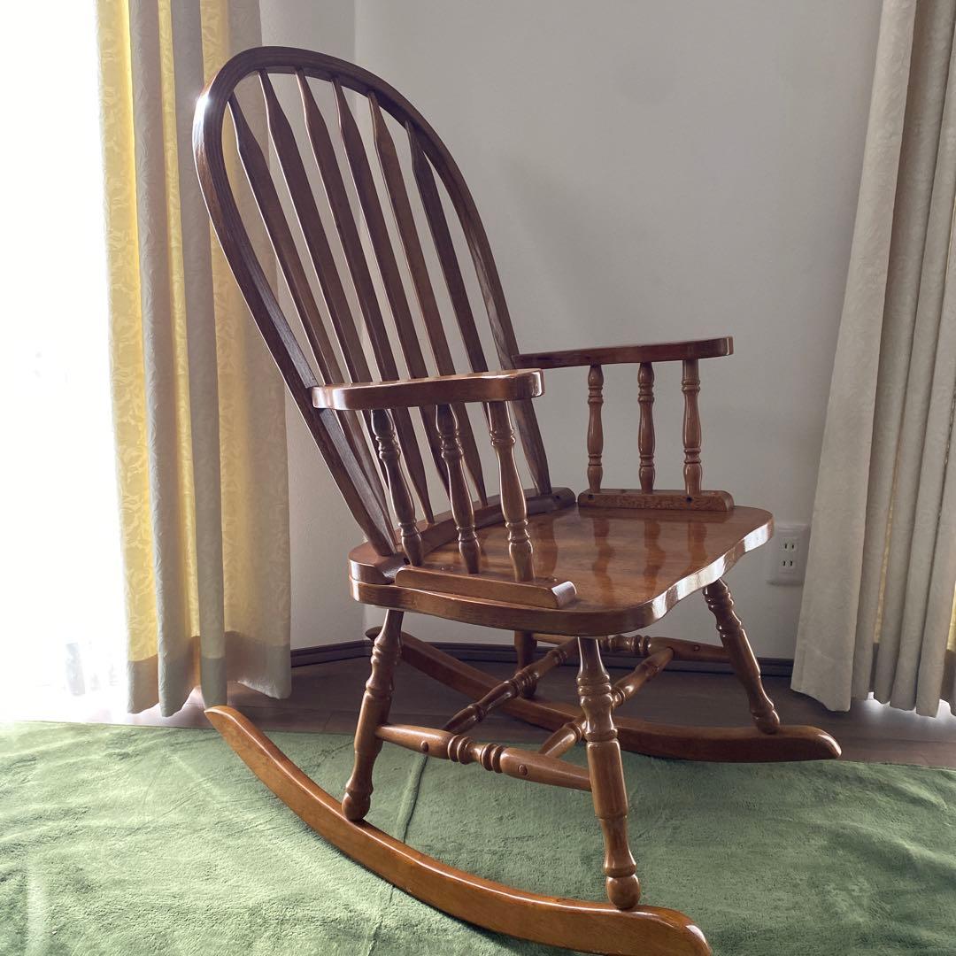 木製ロッキングチェア アームレスト付　椅子 アンティーク