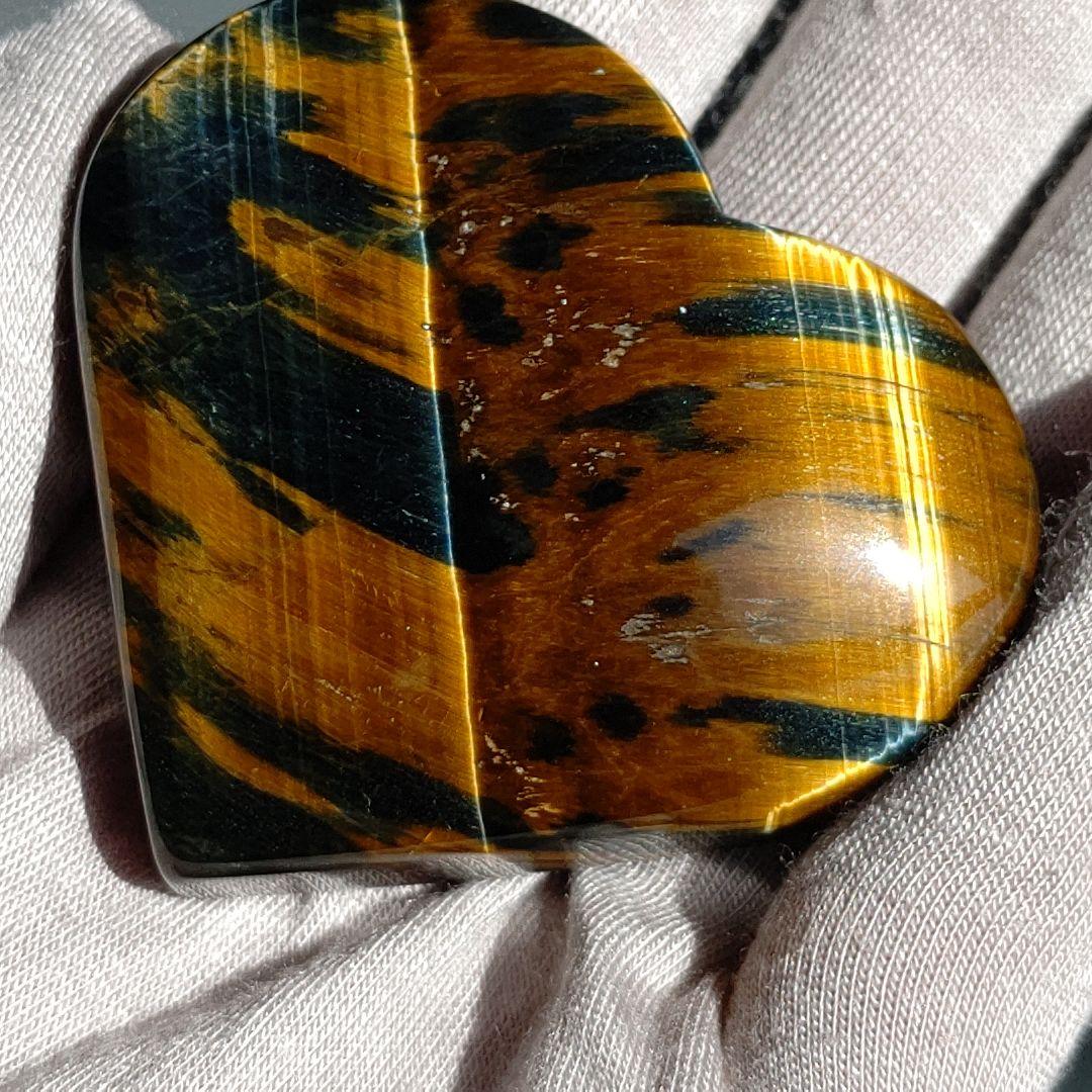 ツートーン構造　豹柄　境界ゴールシラー　タイガーアイ ハート 　天然石