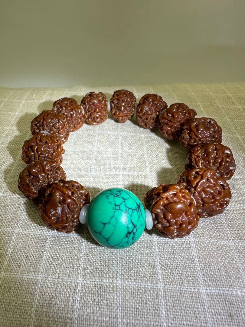 ☆天然☆ 本金剛菩提樹数珠 ターコイズ ブレスレットフリーサイズ （稀有品）