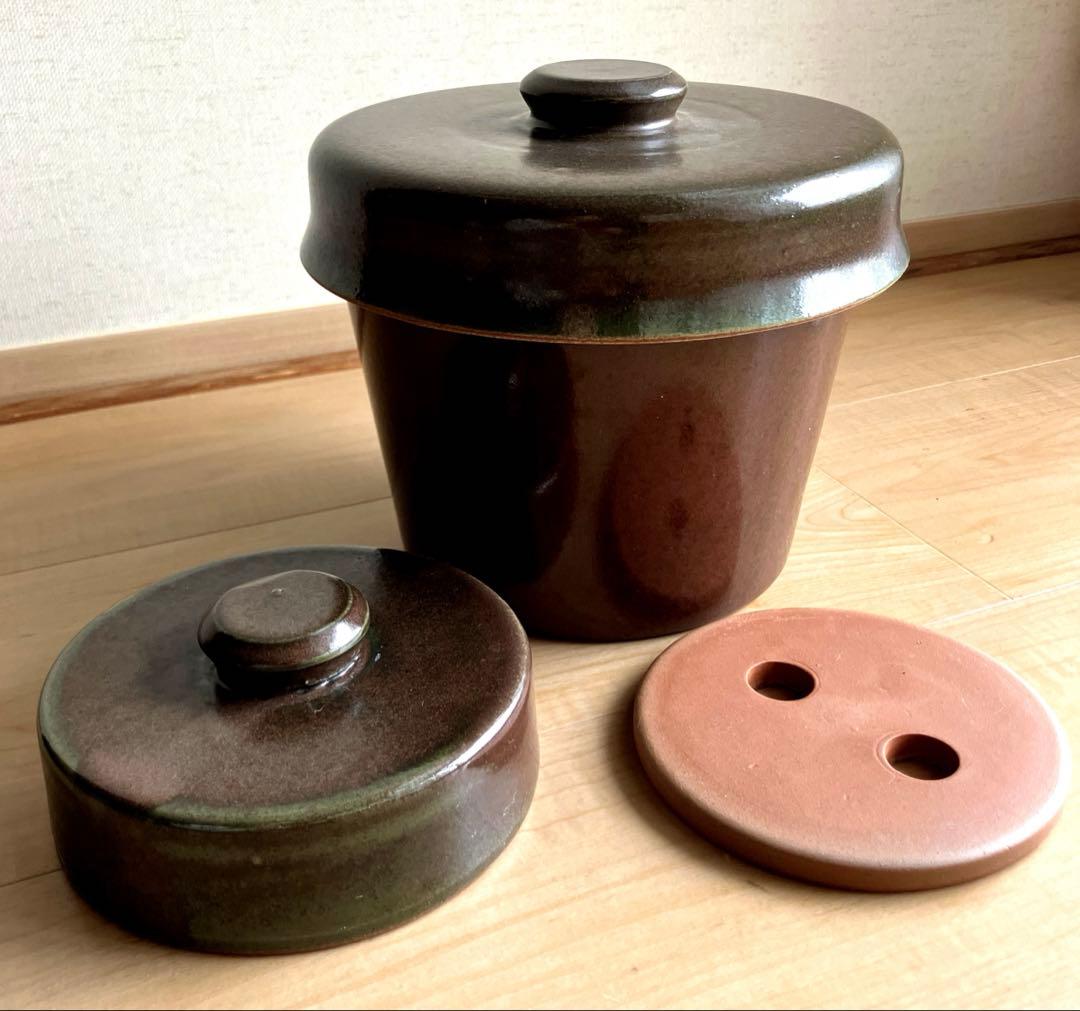 【✨漬け名人】(商標登録第4579022号) ☆陶器製 蓋付き菜漬器(さいしき)