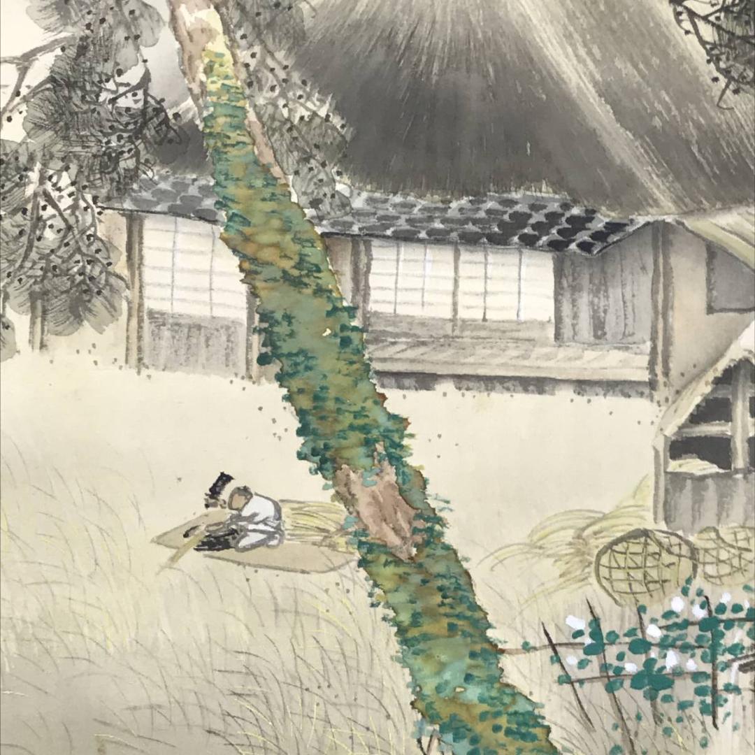 【真作】川辺華堂/月明田家之図/山水図/砧図/掛軸/名家伝来/AD-764