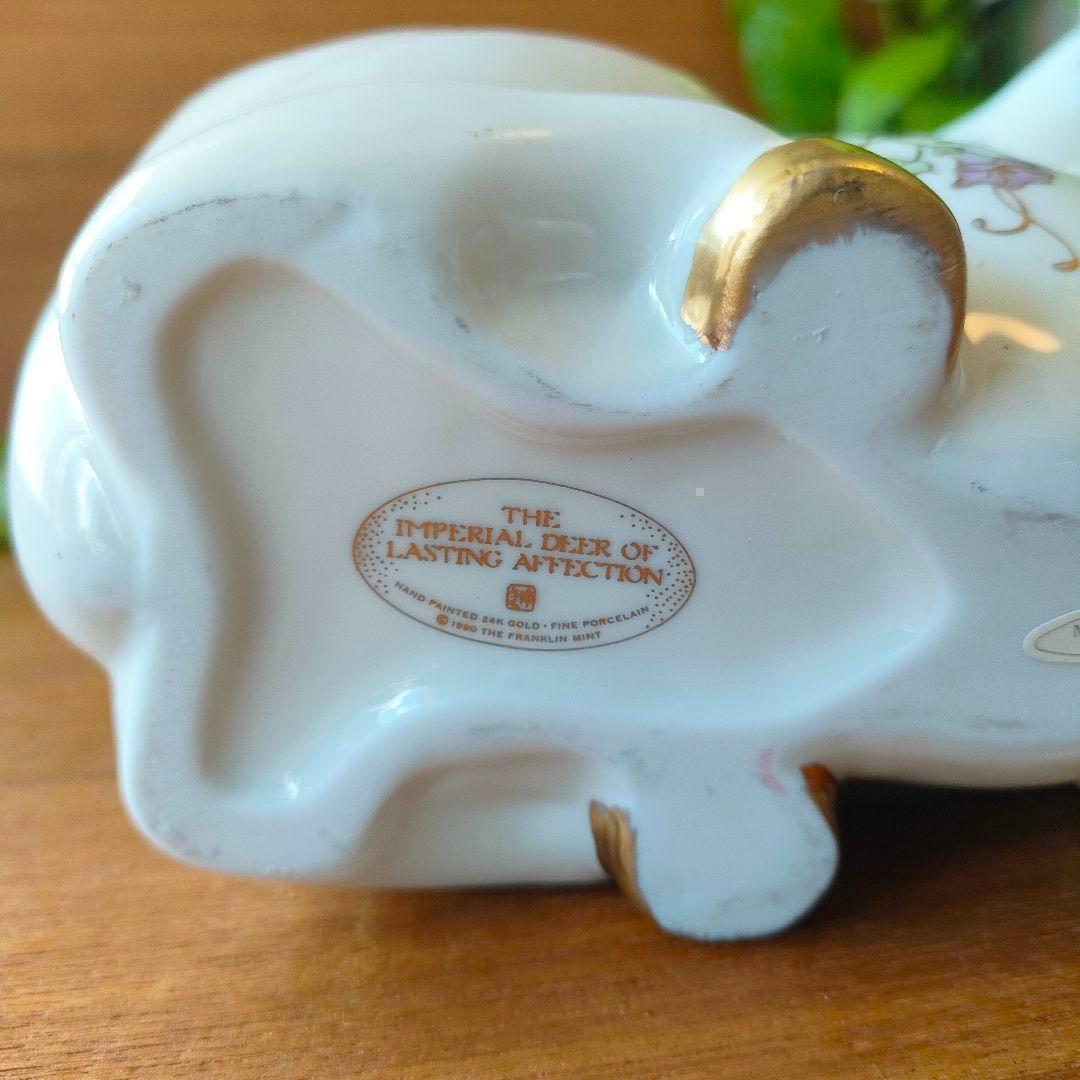 美品★フランクリンミント バンビ 鹿 花模様 陶器 置物 金彩 フィギュリン