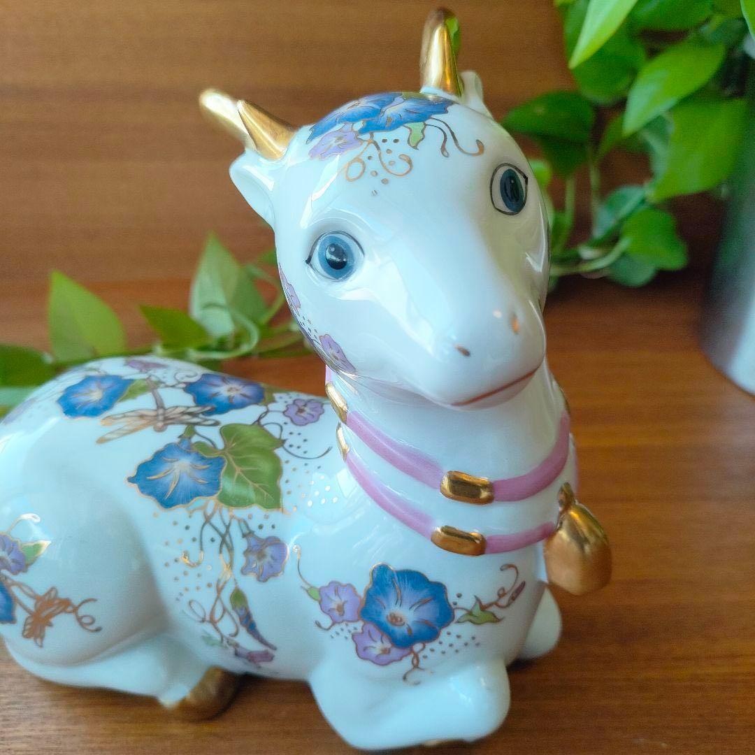 美品★フランクリンミント バンビ 鹿 花模様 陶器 置物 金彩 フィギュリン