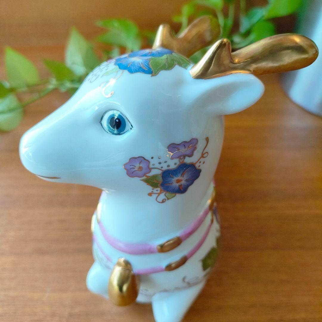 美品★フランクリンミント バンビ 鹿 花模様 陶器 置物 金彩 フィギュリン