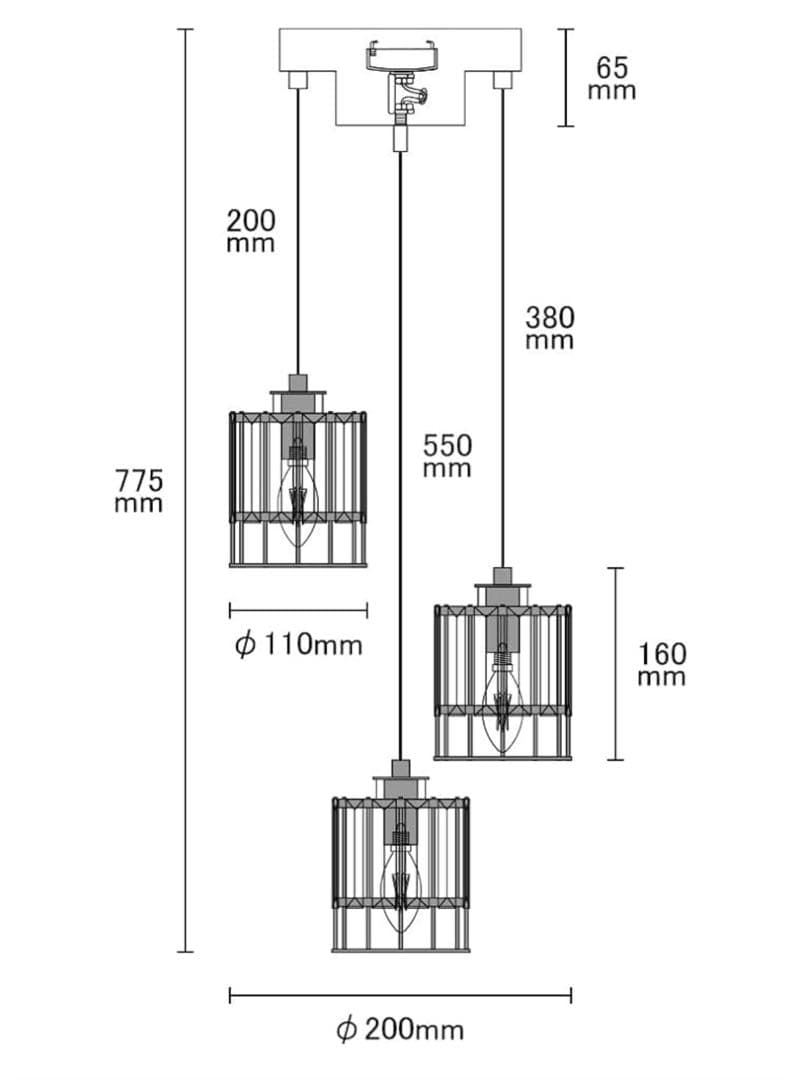 3灯ペンダントライト カットガラス ブラック