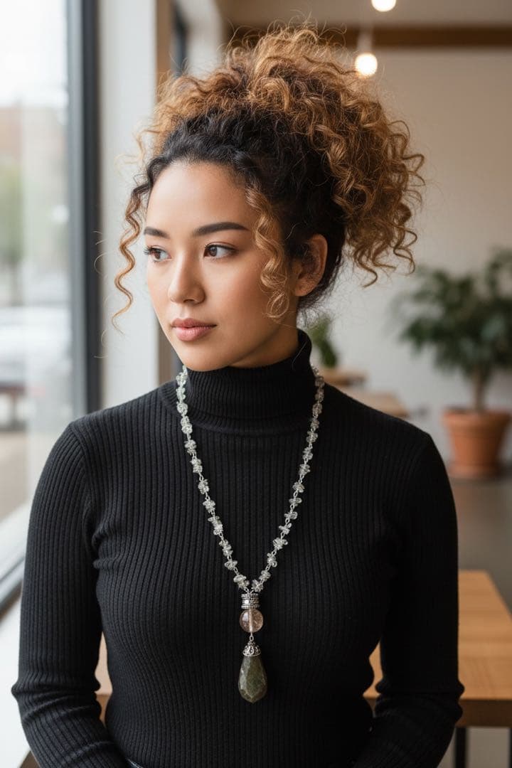 【ハンドメイド 】願いを叶えるラブラドライト &ガーデンクォーツルチルネックレス