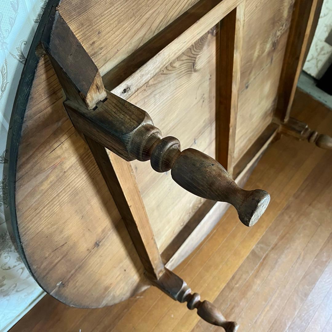 【すずらん様用】特大 木製 ろくろ足 円卓 座卓 ちゃぶ台 ローテーブル 古家具