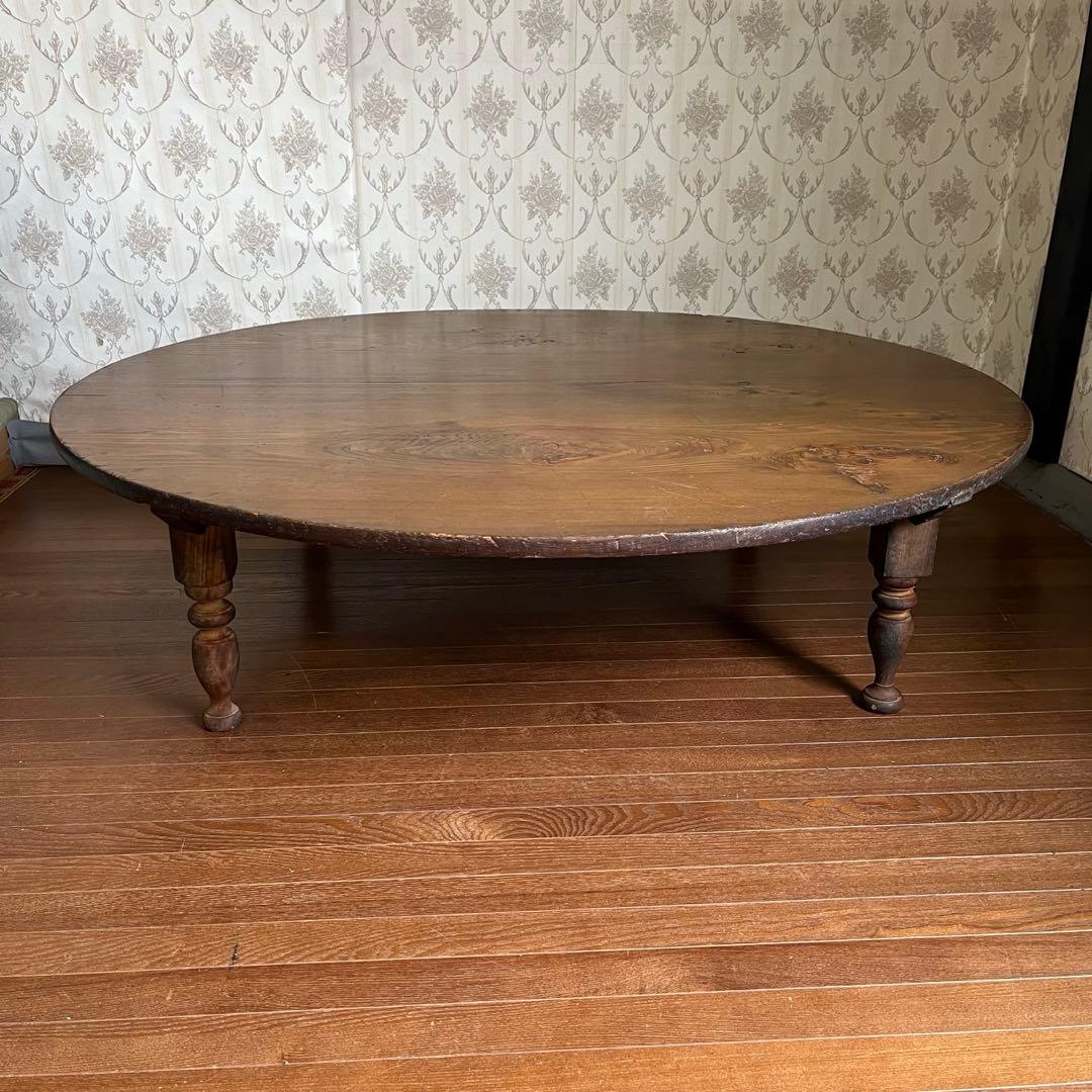 【すずらん様用】特大 木製 ろくろ足 円卓 座卓 ちゃぶ台 ローテーブル 古家具