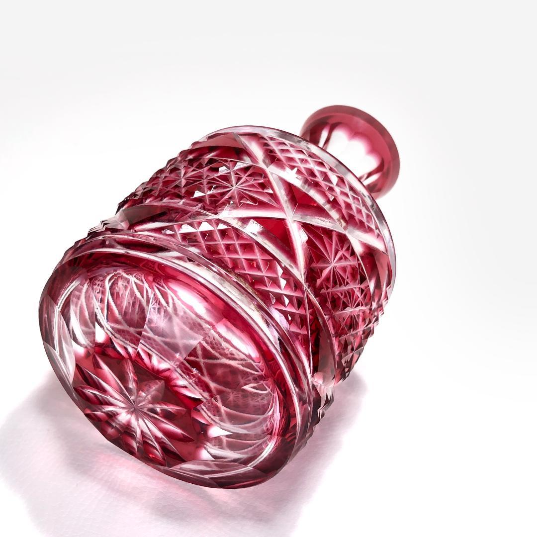 美品・希少・箱付き】ヤマザキガラス／薩摩切子 徳利／色被ガラス・菊